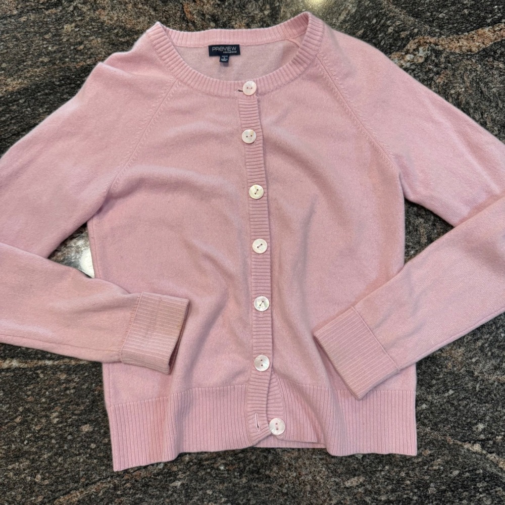 Preview International Cardigan Womens PL Pink Cashmere Button Crew Neck Raglan